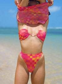 Arena Mid Rise Bottom- Pink Checker - Final Sale