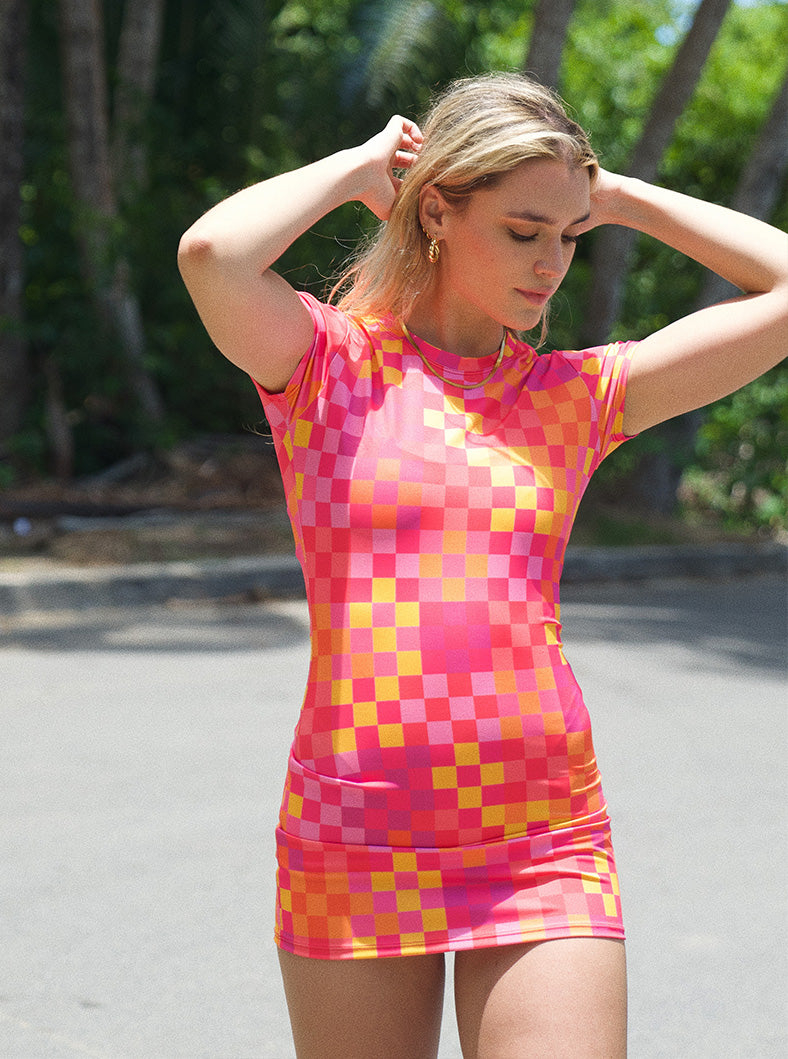 Vicky Tee Dress - Pink Checker- Final Sale