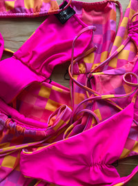 Arena Mid Rise Bottom- Pink Checker - Final Sale