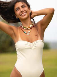 Isabela Strapless Onepiece - Off White Rib