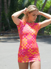 Vicky Tee Dress - Pink Checker- FINAL SALE