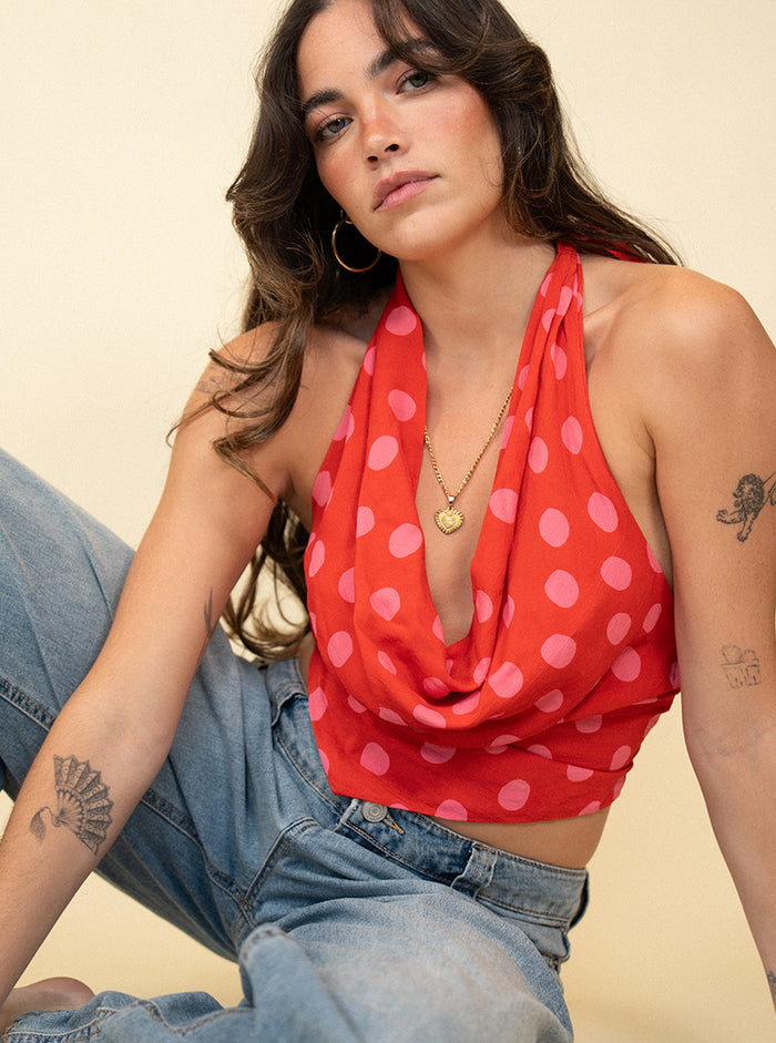 Cowl Top- Polka Dot