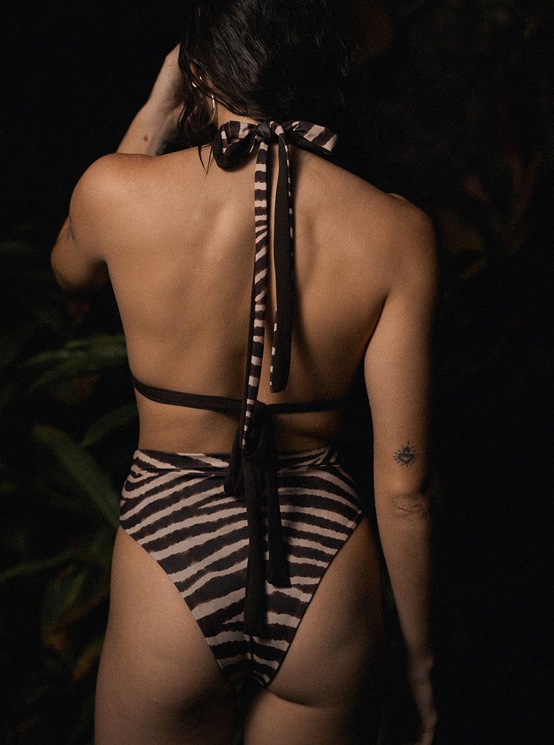 Lily High Waisted Bottom- Brown Zebra
