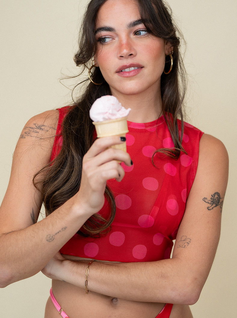 Mesh Crop Top- Polka Dot