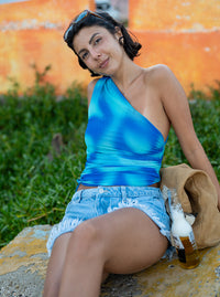 One Shoulder Top- Sea Foam