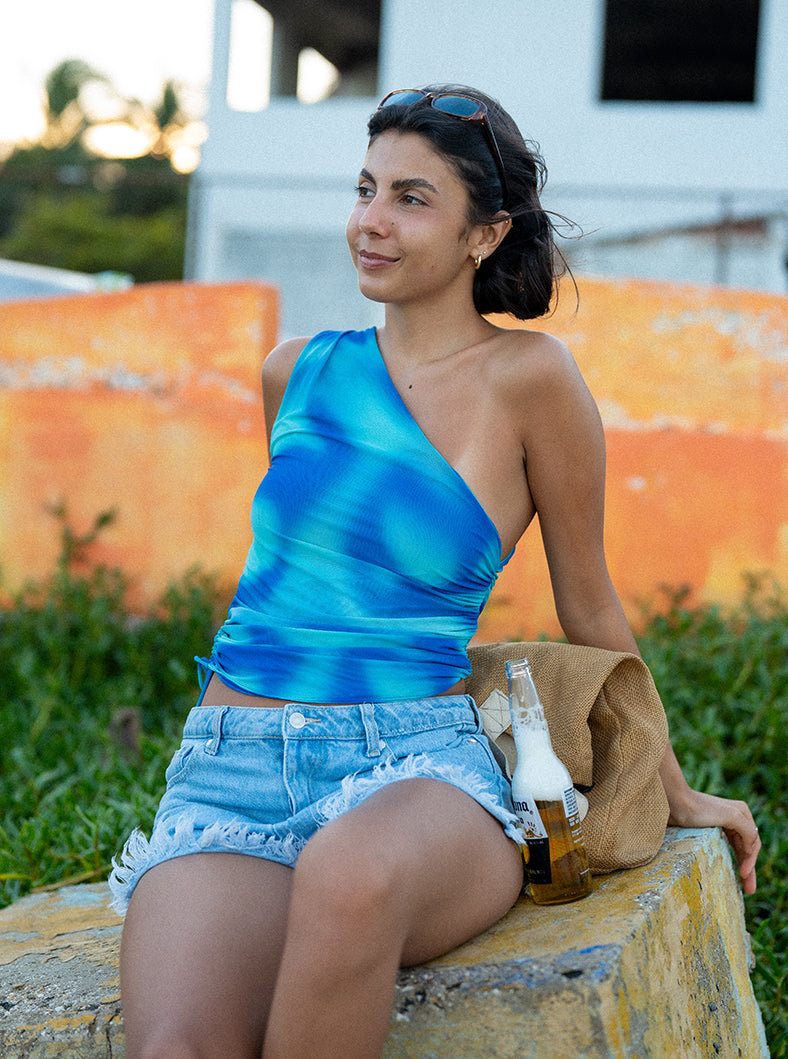 One Shoulder Top- Sea Foam