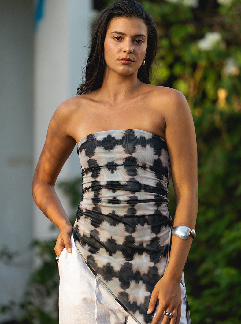 Strapless Mesh Asymmetrical Top- Shibori