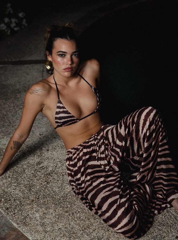 Sofi Silky Pants - Brown Zebra