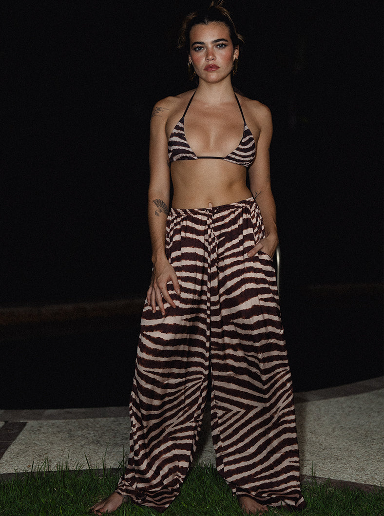 Sofi Silky Pants - Brown Zebra