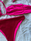 Arena Mid Rise- Bikini Bottom- Red/Neon Pink